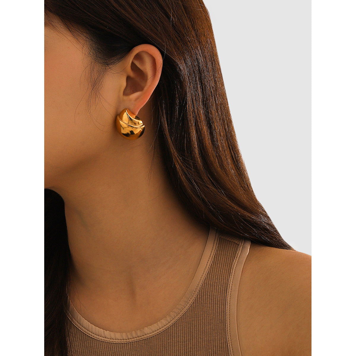Vintage Irregular Round Hazelnut Stud Earrings 18K Gold Plated Stainless Steel for Women