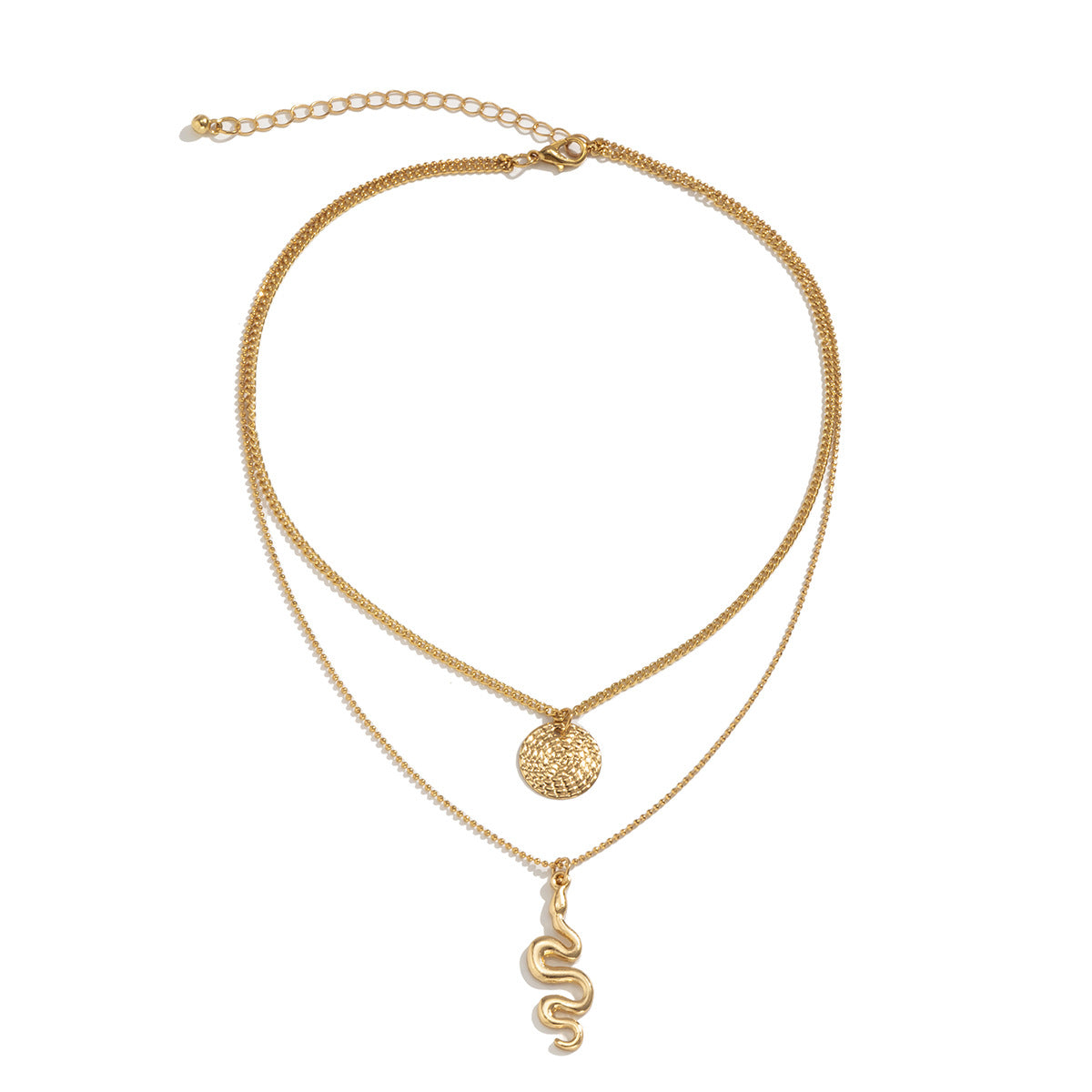 Minimalist Geometric Double-Layer Necklace with Snake Motif in Alloy with Electroplated Finish for Women