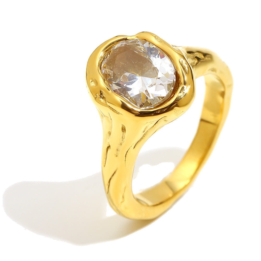 Anello Minimalista Geometrico da Donna in Acciaio Inossidabile con Placcatura in Oro 18K e Zirconia Cubica