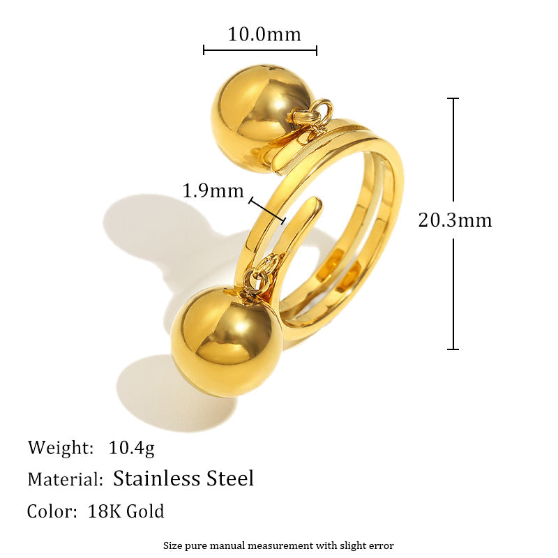 Anillo de doble esfera chapado en oro de 18 quilates de acero inoxidable geométrico minimalista para mujer