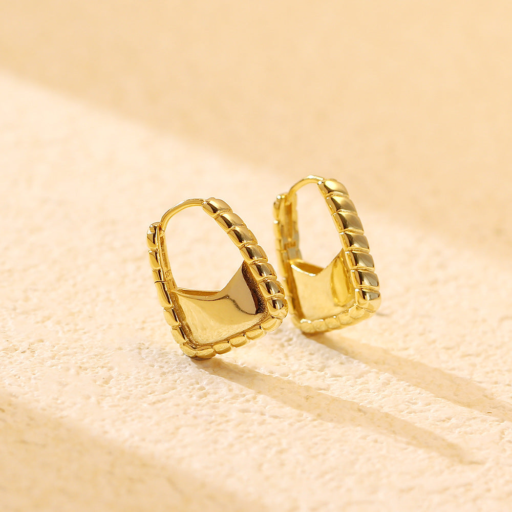 Pendientes de aro únicos con diseño de bolso chapados en plata de ley 925 para mujer