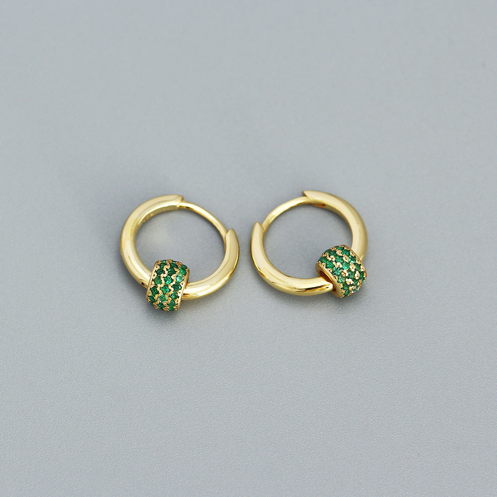 Sweet 925 Sterling Silver Geometric Lucky Bead Hoop Earrings for Women