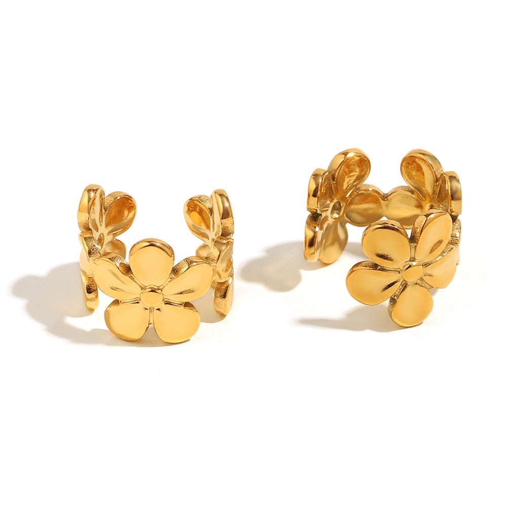 Orecchini a Clip da Donna a U Placcati Oro 18K in Acciaio Inossidabile con Fiori Geometrici Stile Vintage alla Moda