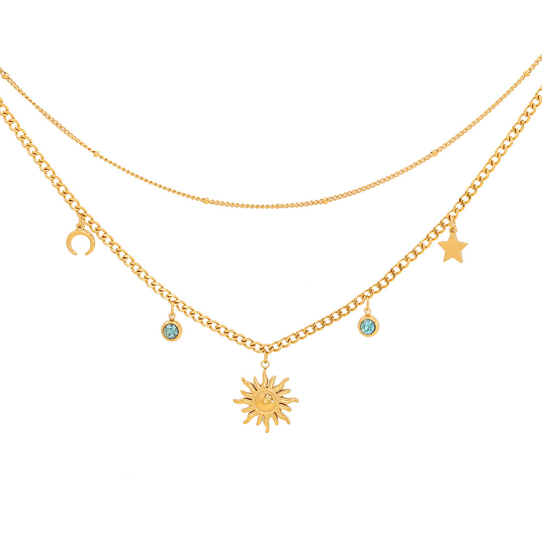 Fashionable Star and Moon Pendant Necklace in Stainless Steel with Plated Finish for Women