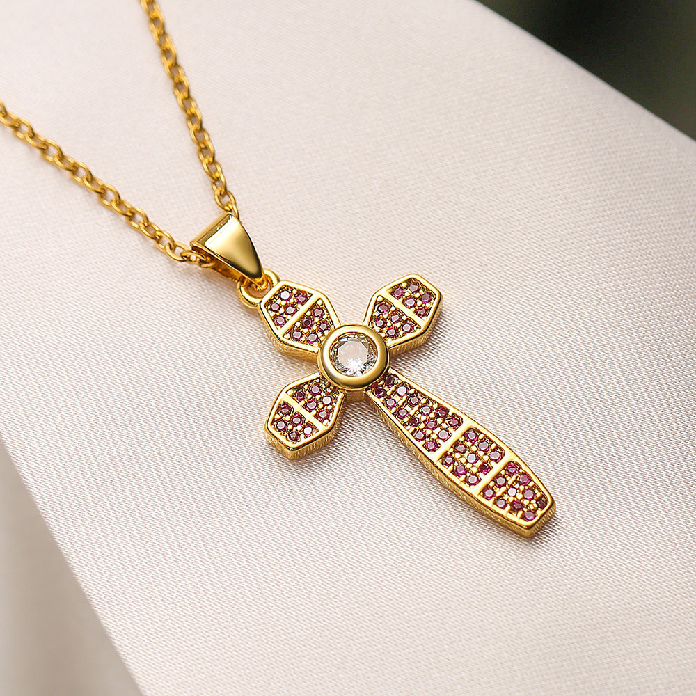 Geometric Pendant Necklace for Women with Gold Plated Zirconia on Copper Base, Minimalist Fashion Accessory