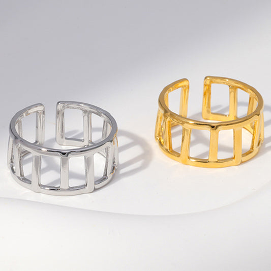 Anillo de acero inoxidable geométrico minimalista con chapado en oro de 18 quilates para mujer, joyería de moda hipoalergénica y resistente a la decoloración