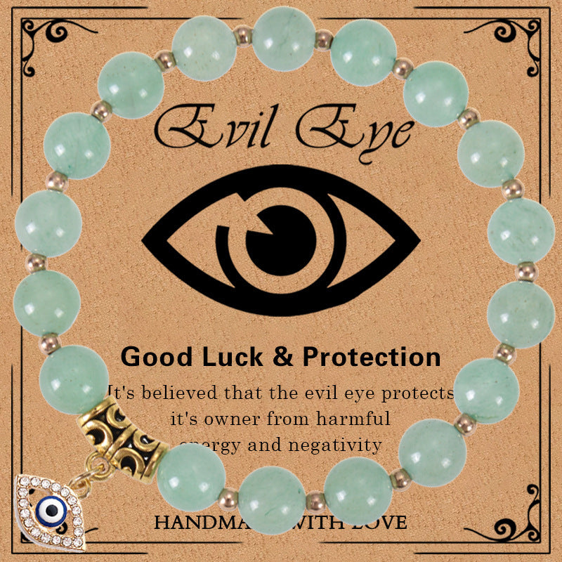 Minimalist Elegant 8mm Pink Zebra Stone Evil Eye Bracelet Unisex Fashion Jewelry Gift