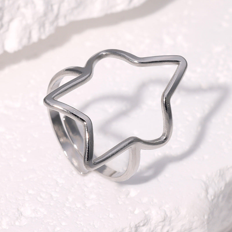 Minimalist Adjustable Star-Shaped Stainless Steel Ring with Plated Finish for Women