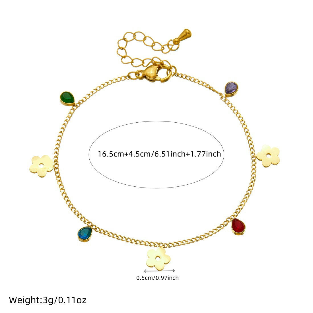 Minimalist Sweet Stainless Steel Drip Oil Plated Heart Floral Fruit Rhinestone Bracelet