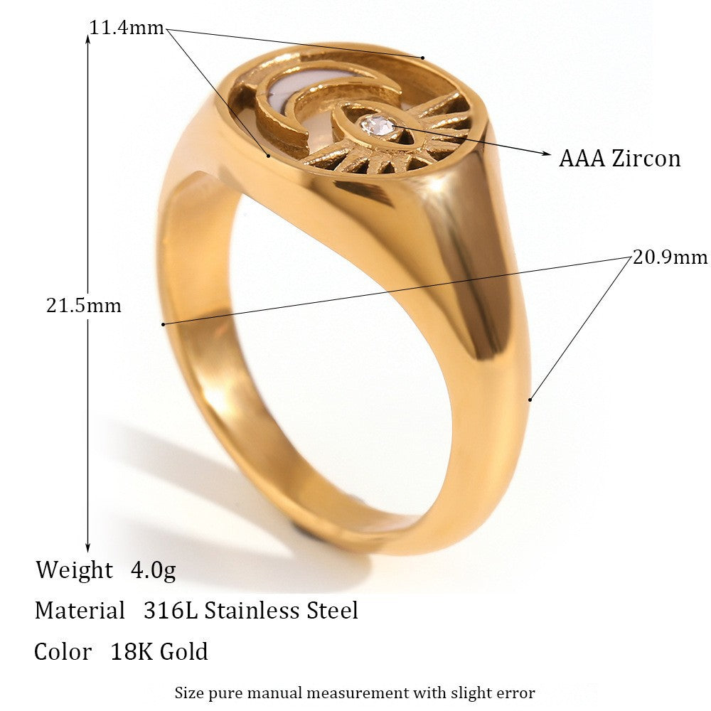 Vintage-Style Geometric Titanium Steel Ring Set for Women with 18K Gold Plating and Enamel Finish