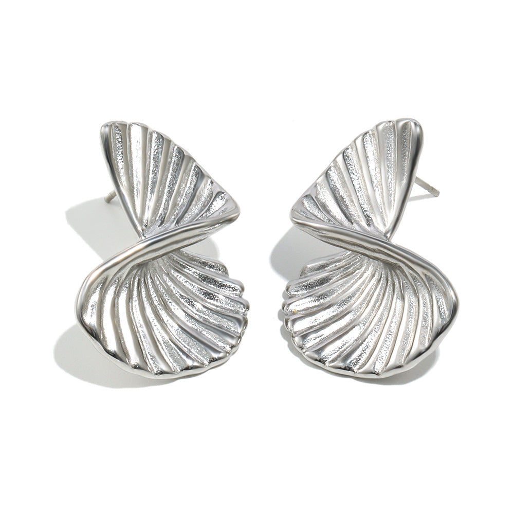 Minimalist Geometric Stainless Steel 18K Plated Twisted Fan-Shaped Earrings for Women