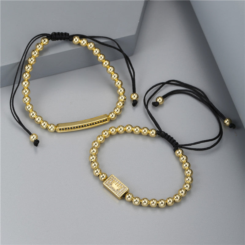Punk Minimalist Rectangle Micro-Inlaid Cubic Zirconia Alloy Bracelet for Men and Women