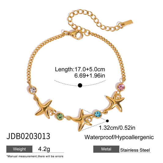 Cubic Zirconia Starfish Stainless Steel Bracelet for Women
