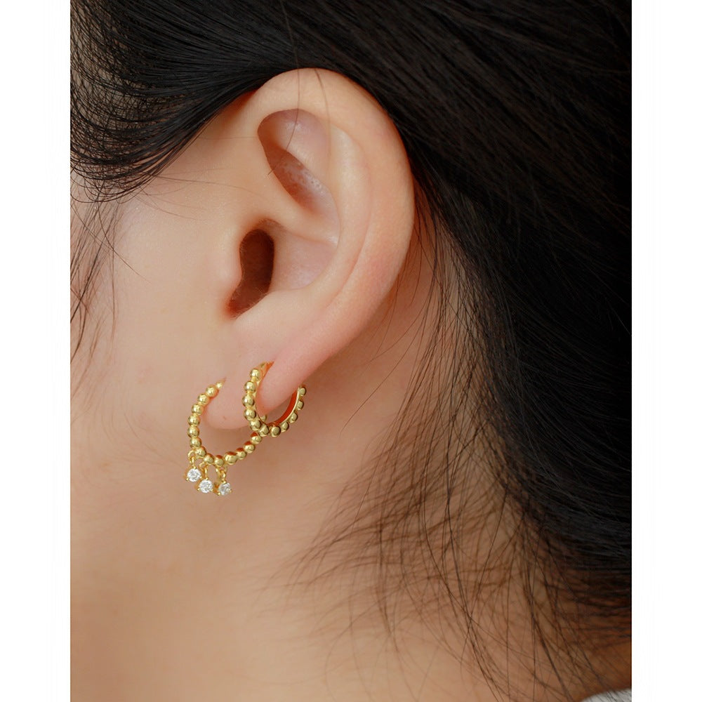 Elegant 925 Sterling Silver Geometric Hoop Earrings with Cubic Zirconia Tassel for Women