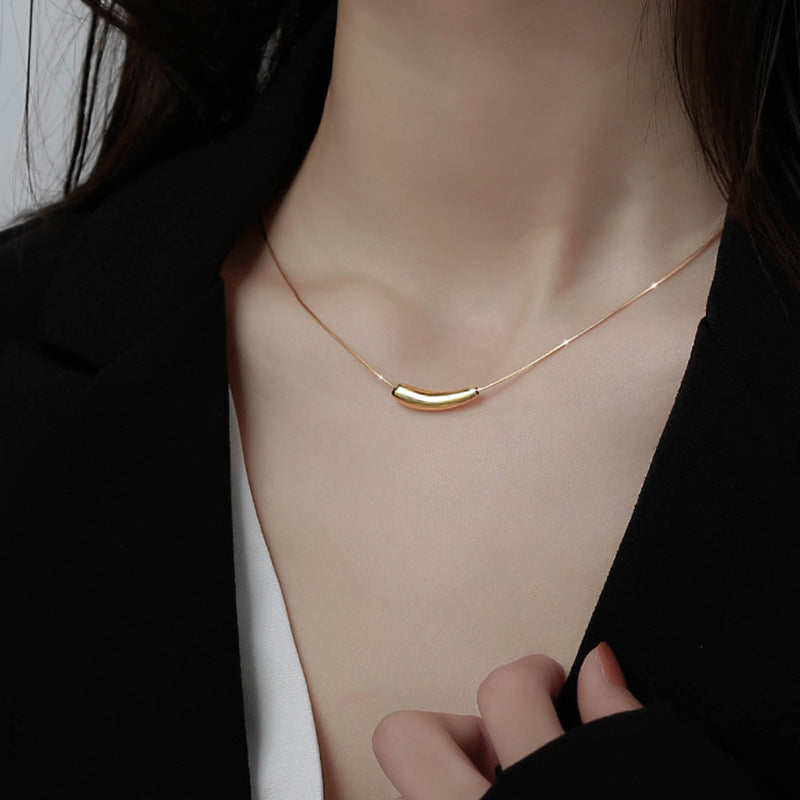 Minimalist Eggplant-Shaped Titanium Steel Pendant Necklace for Women with Plated Finish and Snake Chain