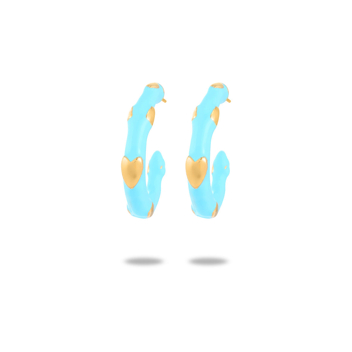 Pendientes Minimalistas de Lujo con Corazón Esmaltado en Forma de C de Acero Inoxidable para Mujer