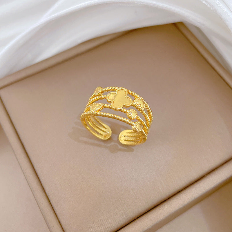 Minimalist Sweet Gold Plated Crown Ring Adjustable Brass Band for Women and Couples