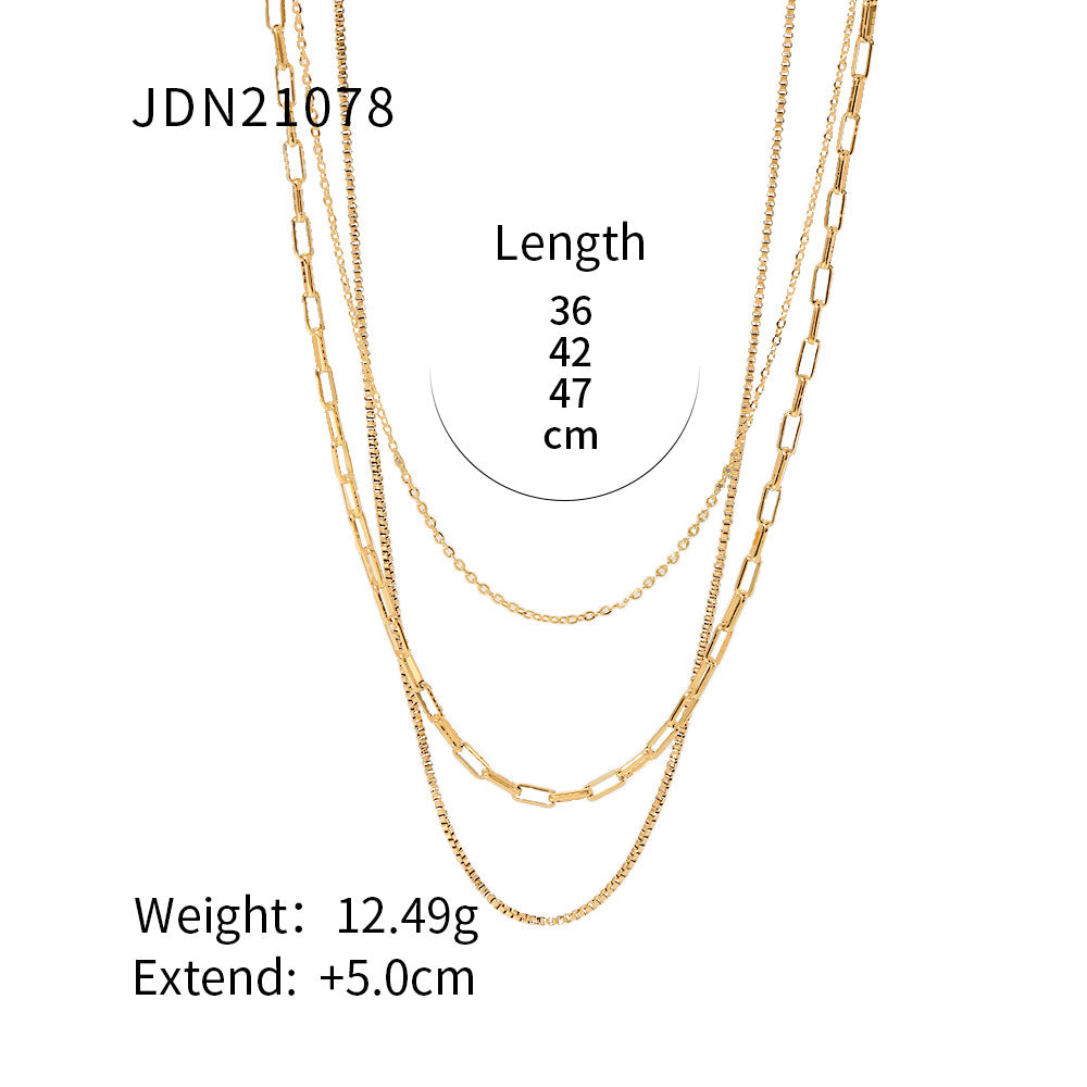 Minimalist Geometric Titanium Steel Pendant Stainless Steel Multi-layer Cable Chain Necklace for Women