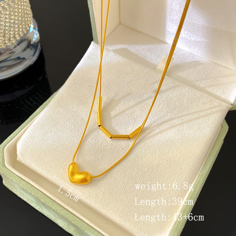 Minimalist Gold Plated Titanium Steel Heart Geometric Layered Necklace for Unisex