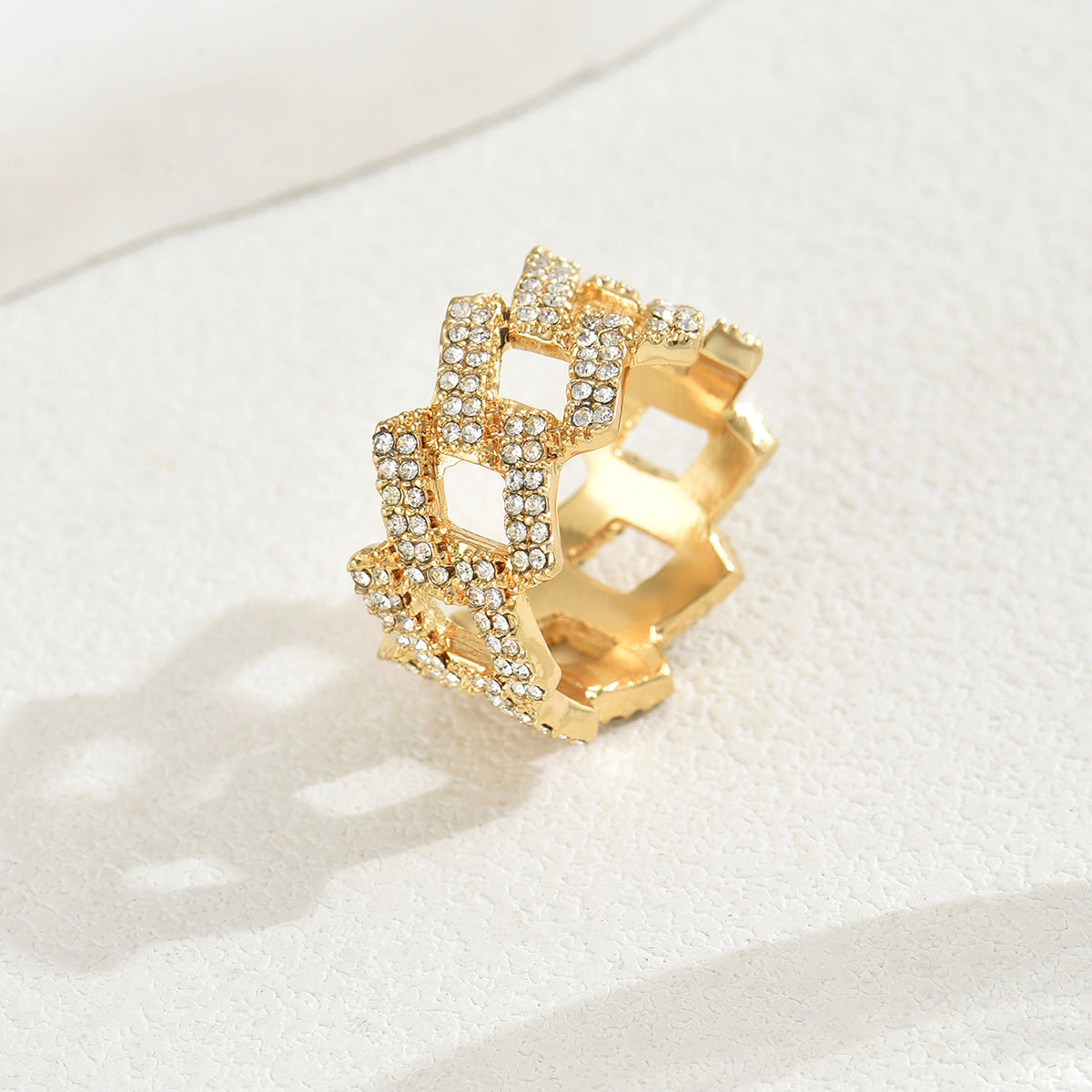 Anillo de aleación con circonita en forma de rombo geométrico minimalista para mujer, estilo moderno para ir al trabajo