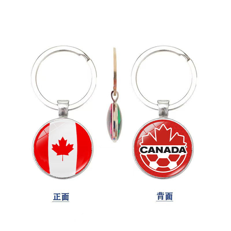 World Cup National Flag and Team Emblem Double-Sided Glass Keychain Pendant