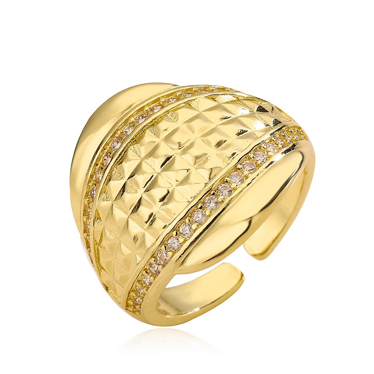 Anello da donna minimalista geometrico vintage aperto in rame placcato oro 18K con zirconi micro-incastonati