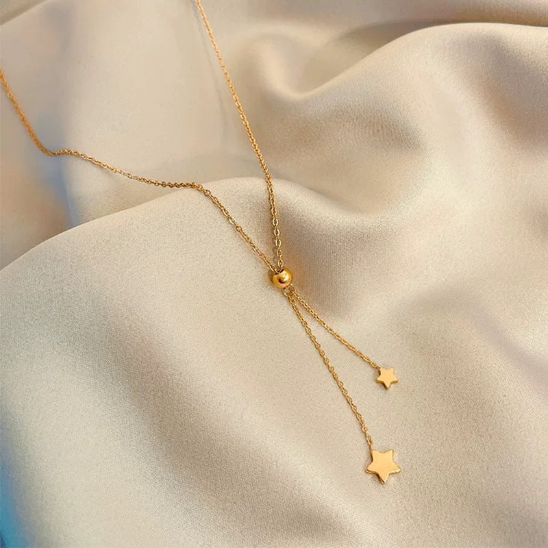 Minimalist Luxury Star Titanium Steel Plated Necklace with Tassel for Women