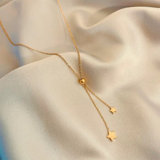 Minimalist Luxury Star Titanium Steel Plated Necklace with Tassel for Women