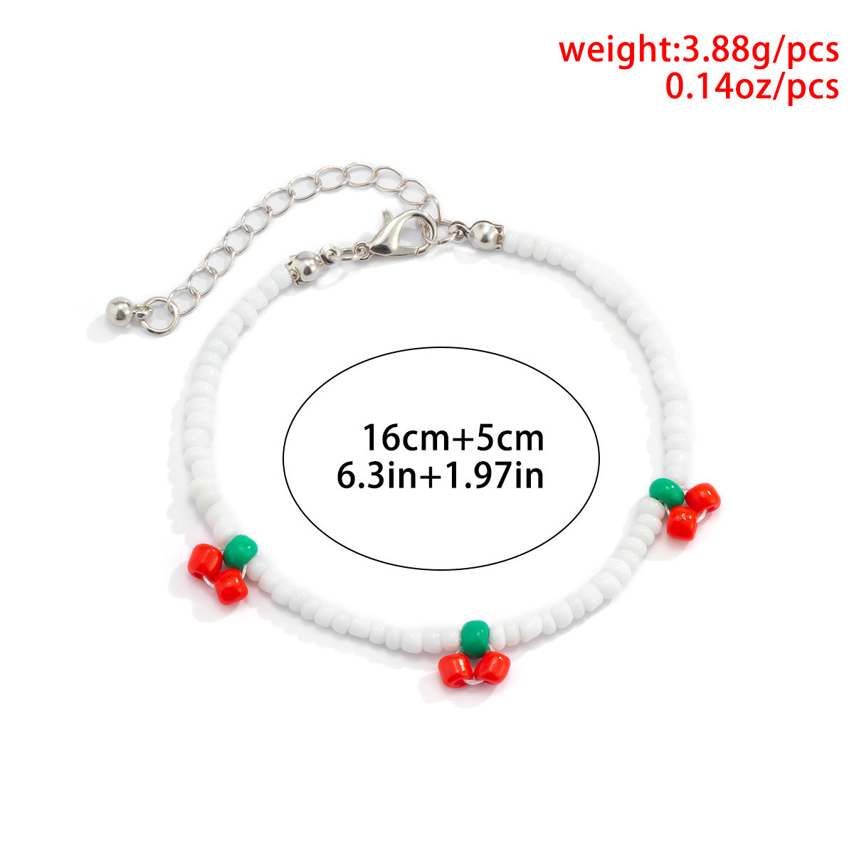 Sweet Vintage Bohemian Plated Glass Beads Ball Chain Necklace Cherry Charm