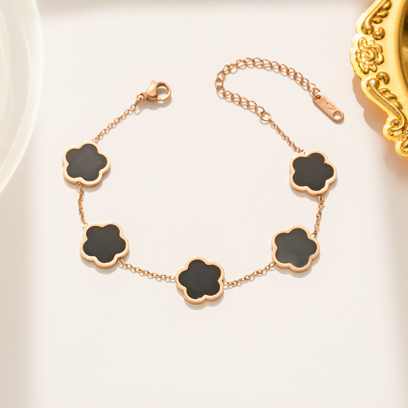Luxury Minimalist Floral Five-Petal Pendant Necklace Set with Titanium Steel Chain and Mother-of-Pearl Inlay for Women
