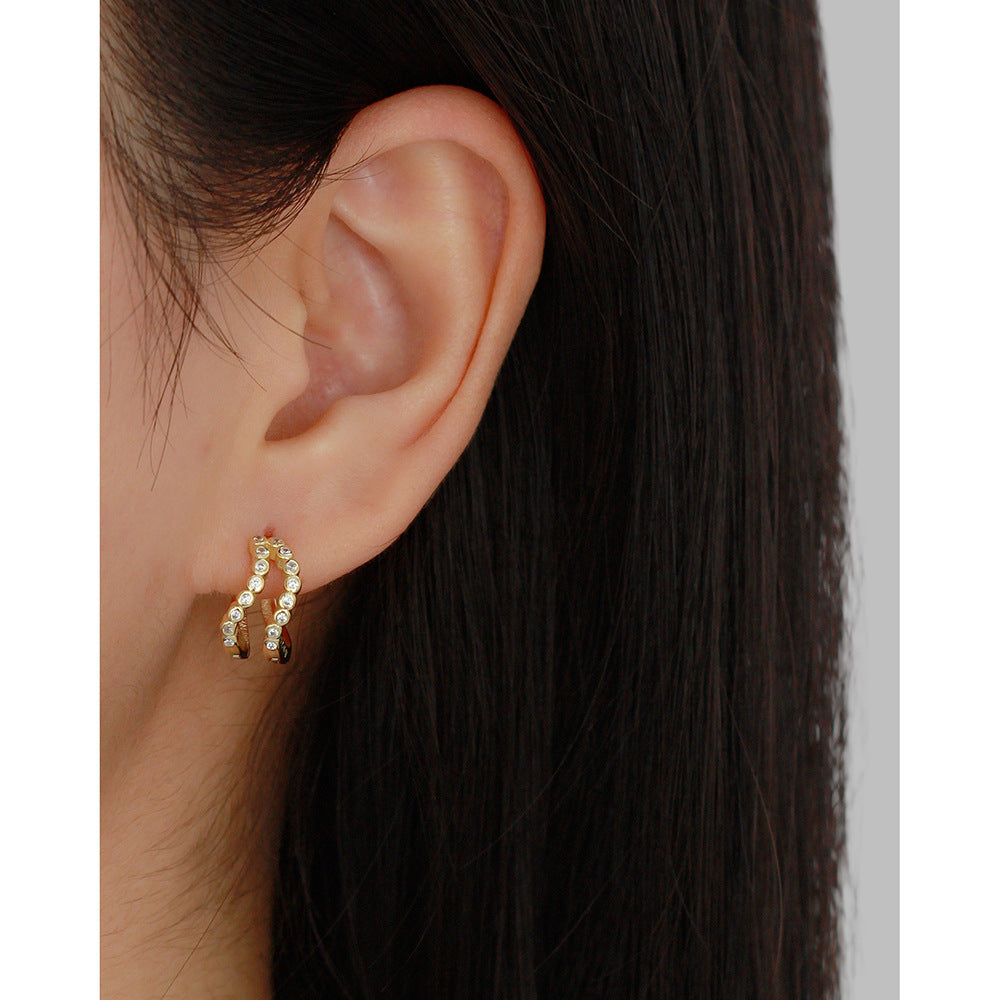 Pendientes de tachuela para mujer de plata de ley 925, minimalistas, geométricos, de doble capa, con líneas embellecidas