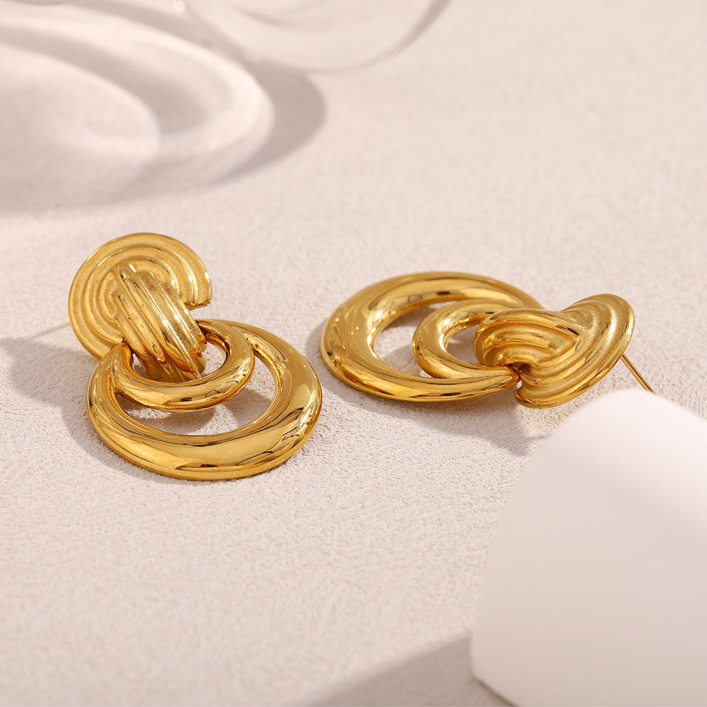 Minimalist Geometric Stainless Steel Earrings with 18K Gold Plating Double Hoop Design
