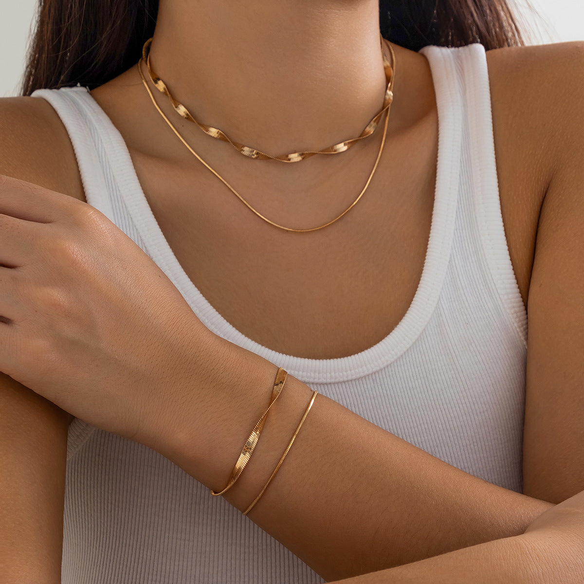 Hip-hop Geometric Brass Plated Snake Chain Necklace for Women