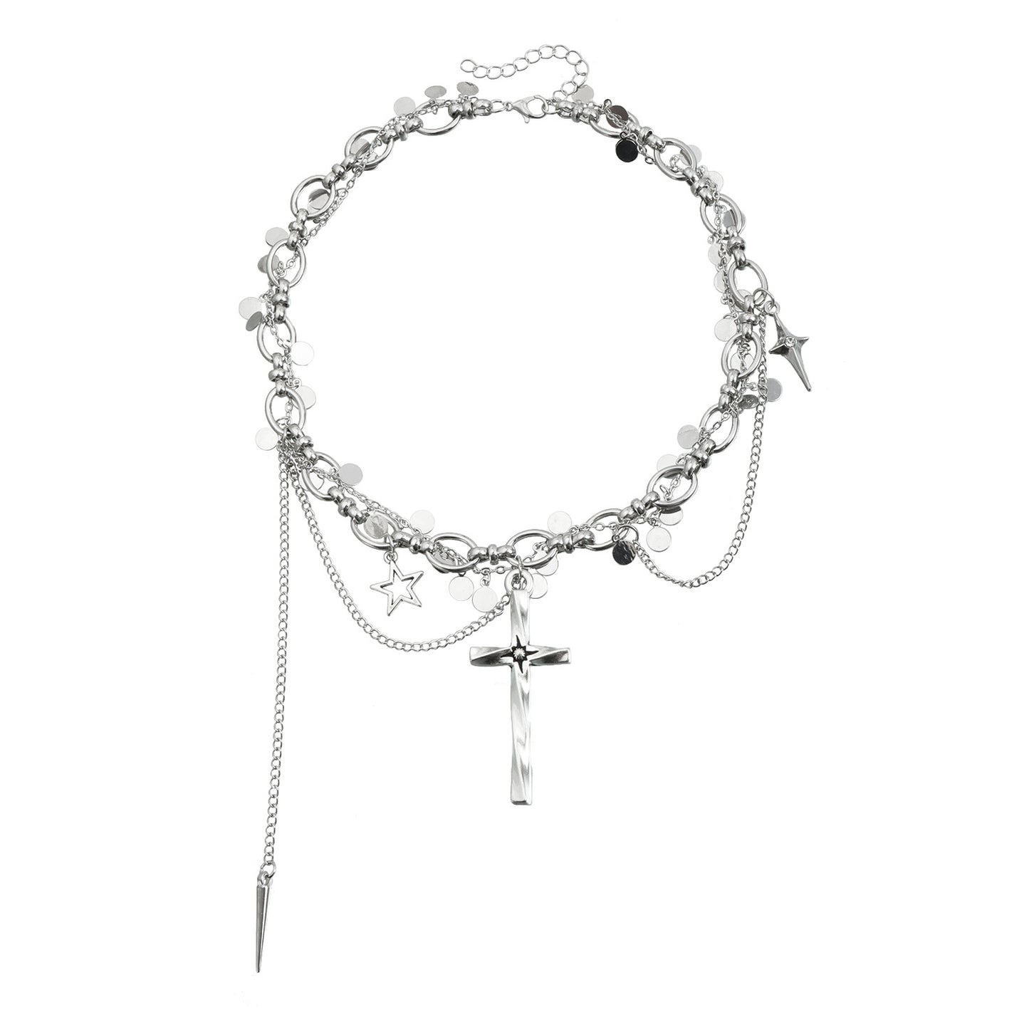 Luxury Elegant Geometric Cross Alloy Plated Pendant Necklace with Tassel for Women