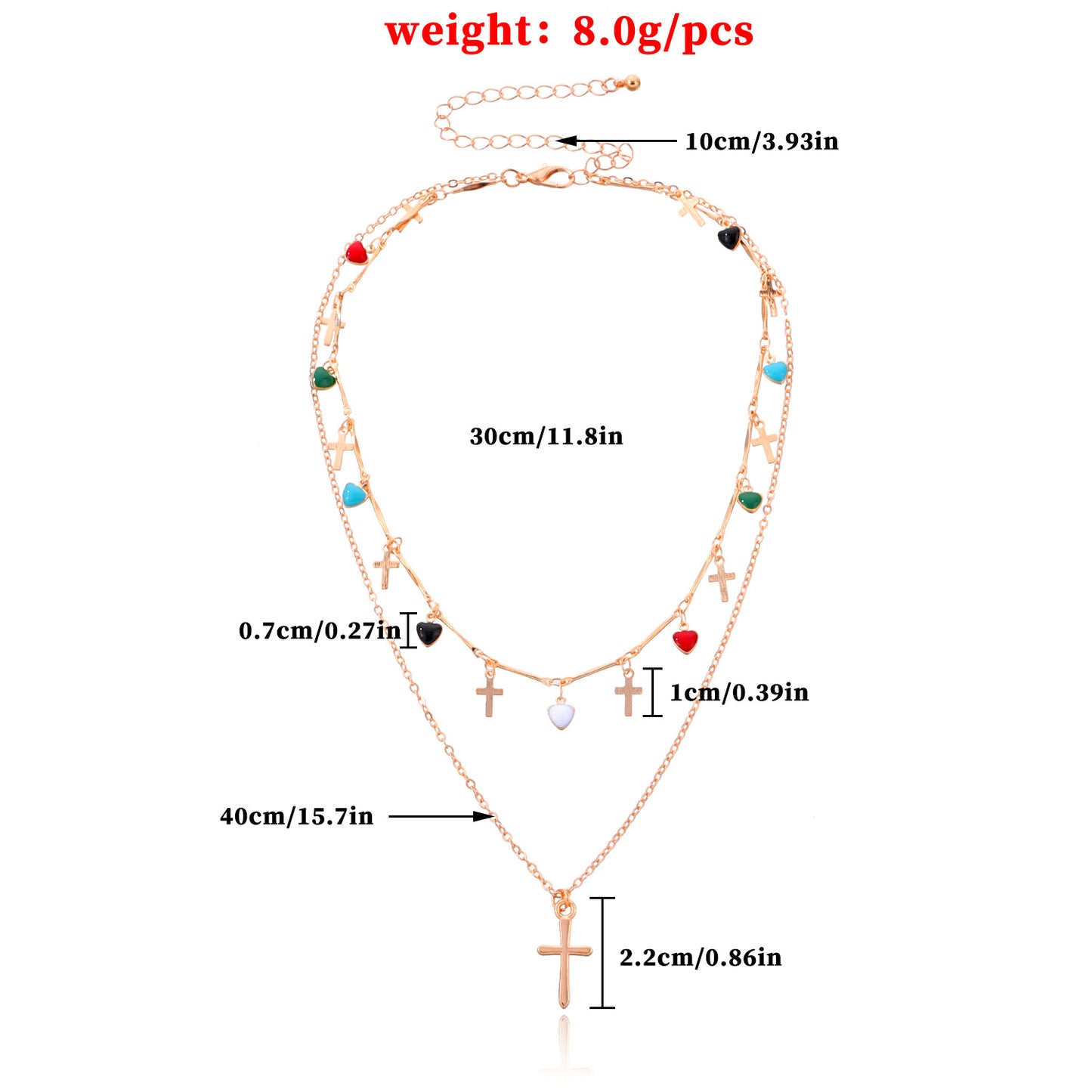 Minimalist Cross Heart Geometric Alloy Necklace with Colorful Rhinestone Enamel Drop, Plated Regular Chain for Women