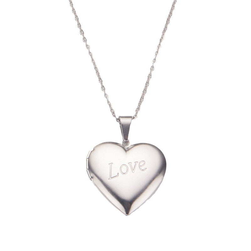 Minimalist Heart-Shaped Stainless Steel Necklace with Openable Photo Frame Pendant for Women