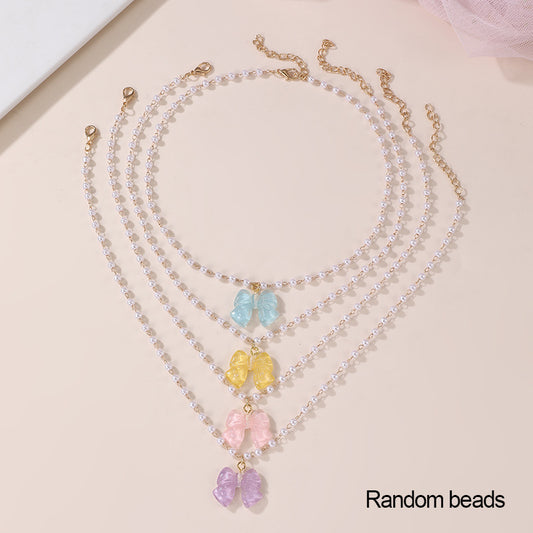 Minimalist Bow and Heart Pendant Necklace Set for Girls with Resin Pendant on Beaded Chain Summer Collection