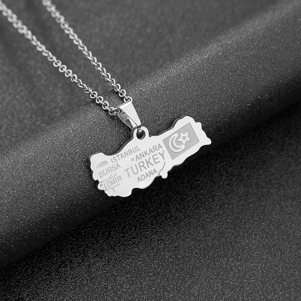Collar con colgante de acero de titanio geométrico étnico con esmalte para unisex, estilo de cadena O