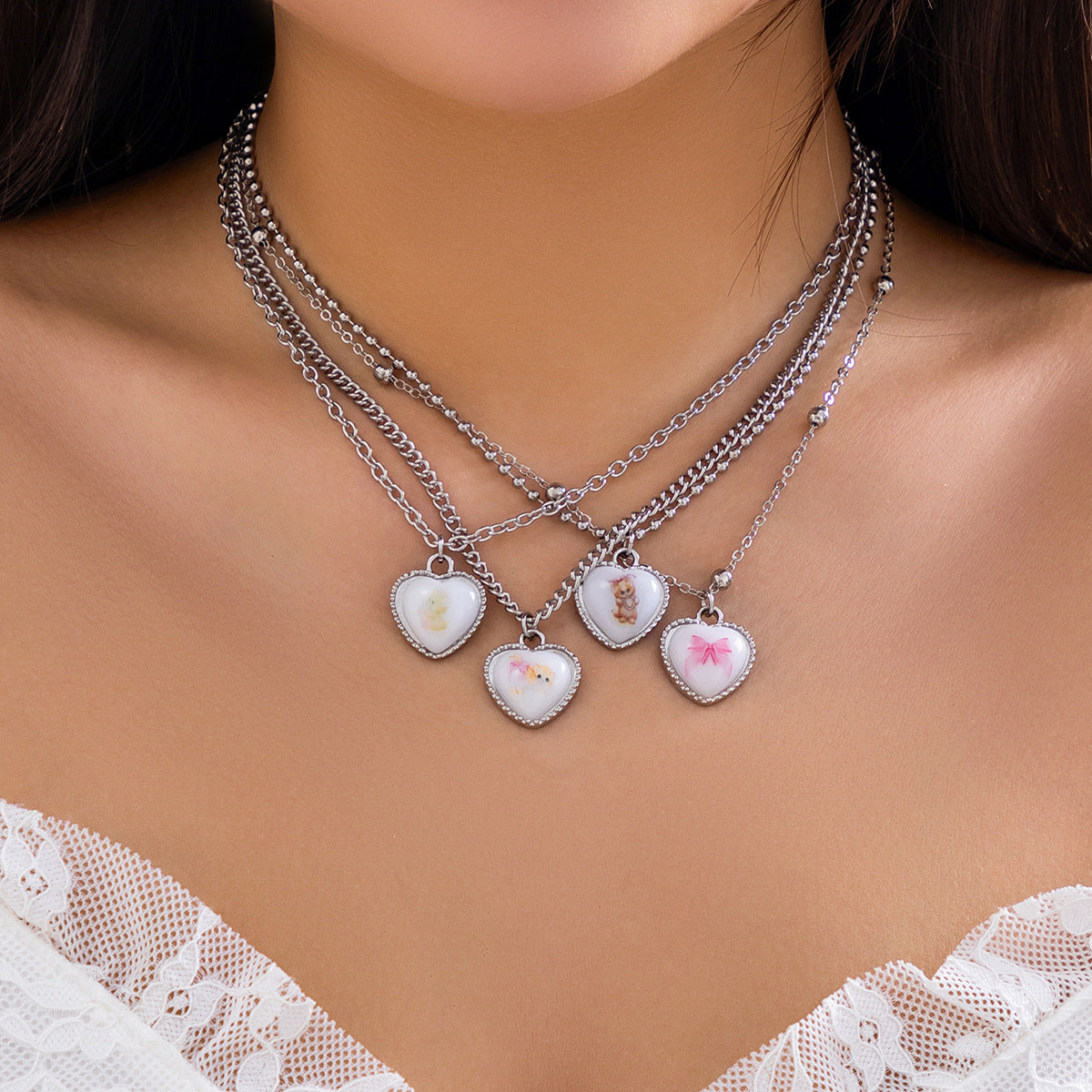 Set collana con ciondolo a cuore in lega stile vintage con ciondolo a forma di cane e finitura placcata per donna