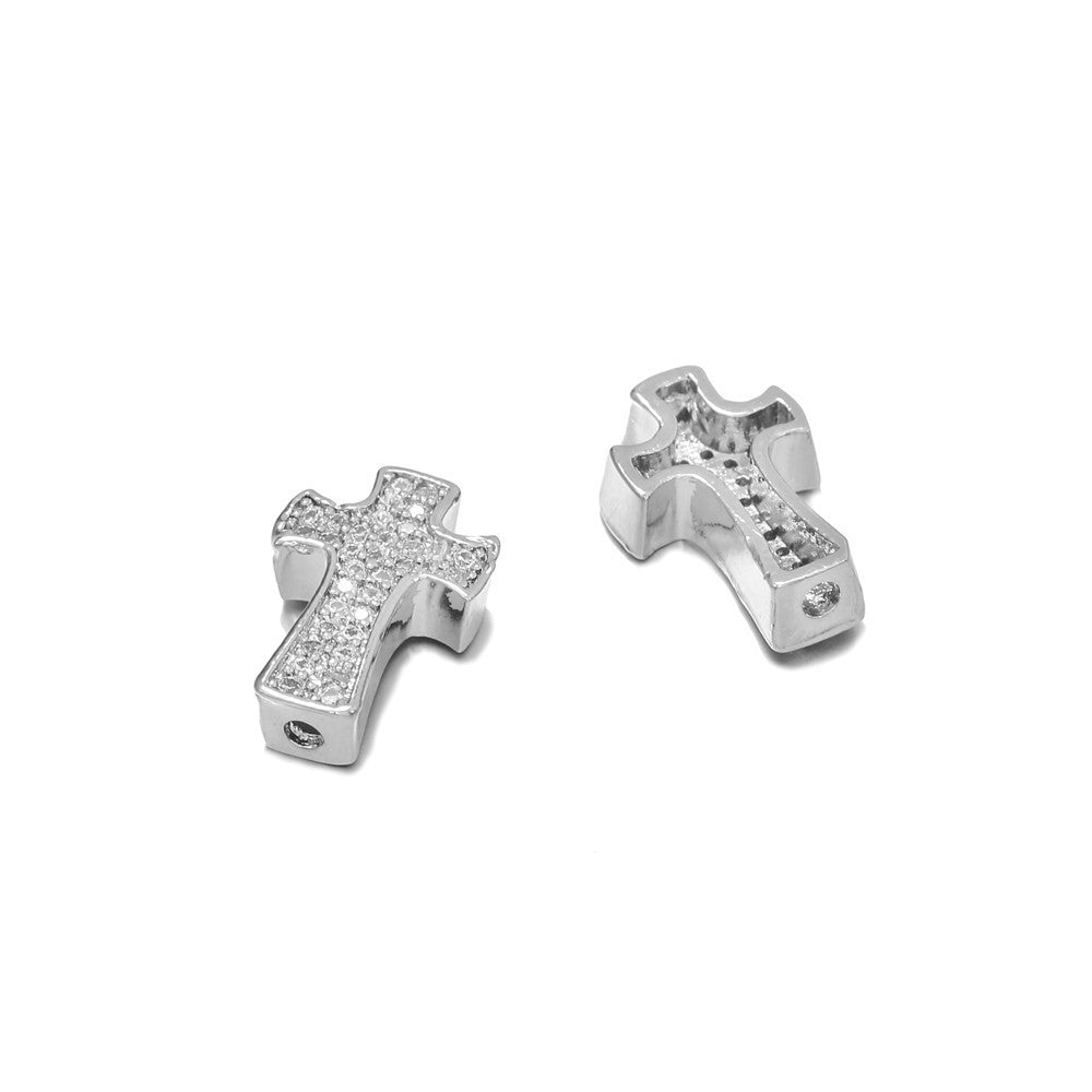 Punk Minimalist Micro-Paved Cubic Zirconia Cross Plated Brass Pendant Necklace Bracelet Charm
