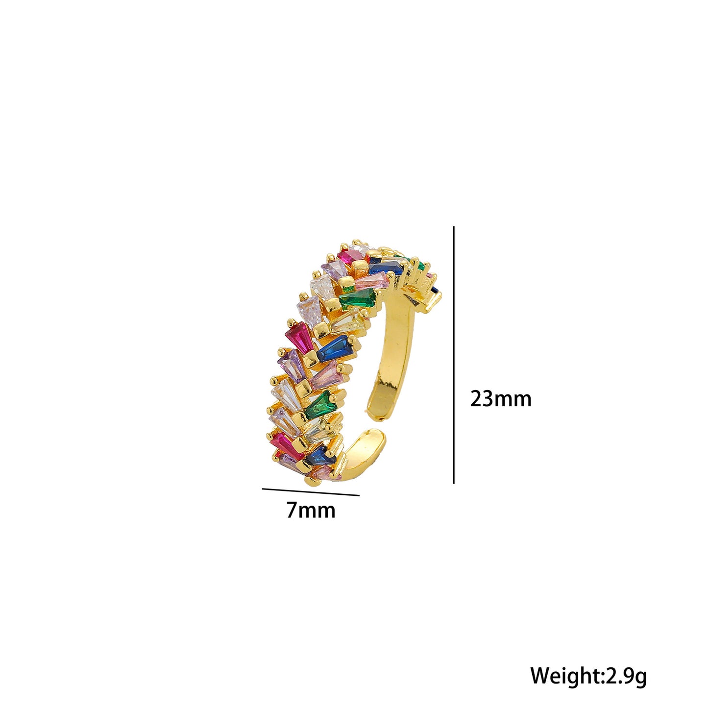 Luxury Minimalist Adjustable Open Ring for Women with Gold-Plated Copper Band and Zircon Stone Accent in Heart and Floral Shape