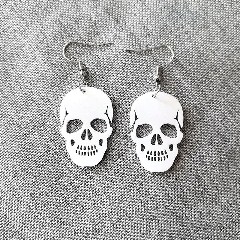 Orecchini Pendenti Acrilici con Teschio di Halloween e Design a Osso Intagliato Unisex, Orecchini a Perno con Personaggi Cartoon Stile Ins