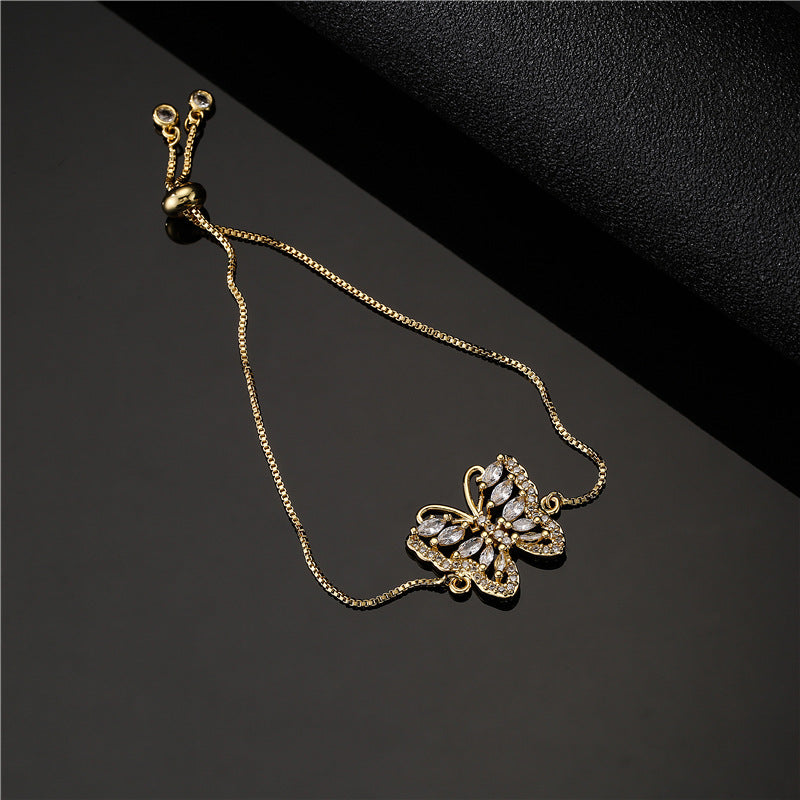 18K Gold Plated Brass Butterfly Geometric Bracelet with Cubic Zirconia for Women