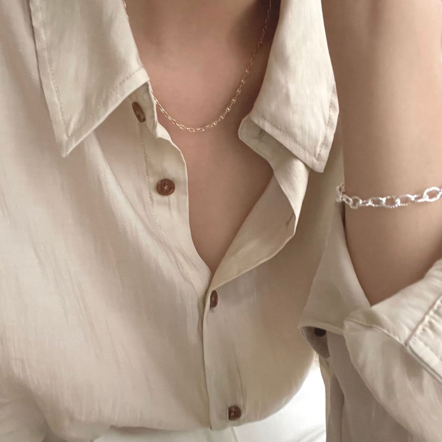 Minimalist Sweet 925 Sterling Silver Geometric Polished Necklace Snake Chain for Women