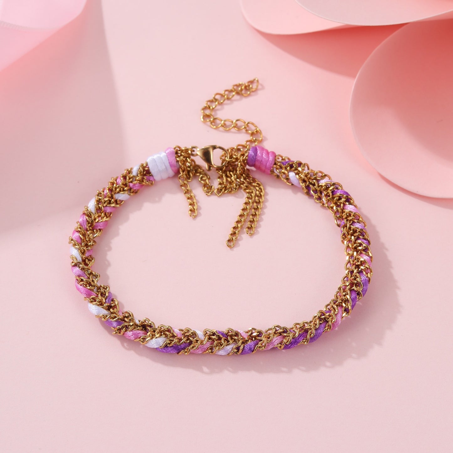 Fashionable Geometric Stainless Steel Braided Rope Bracelet with Tassel and Plated Finish for Women