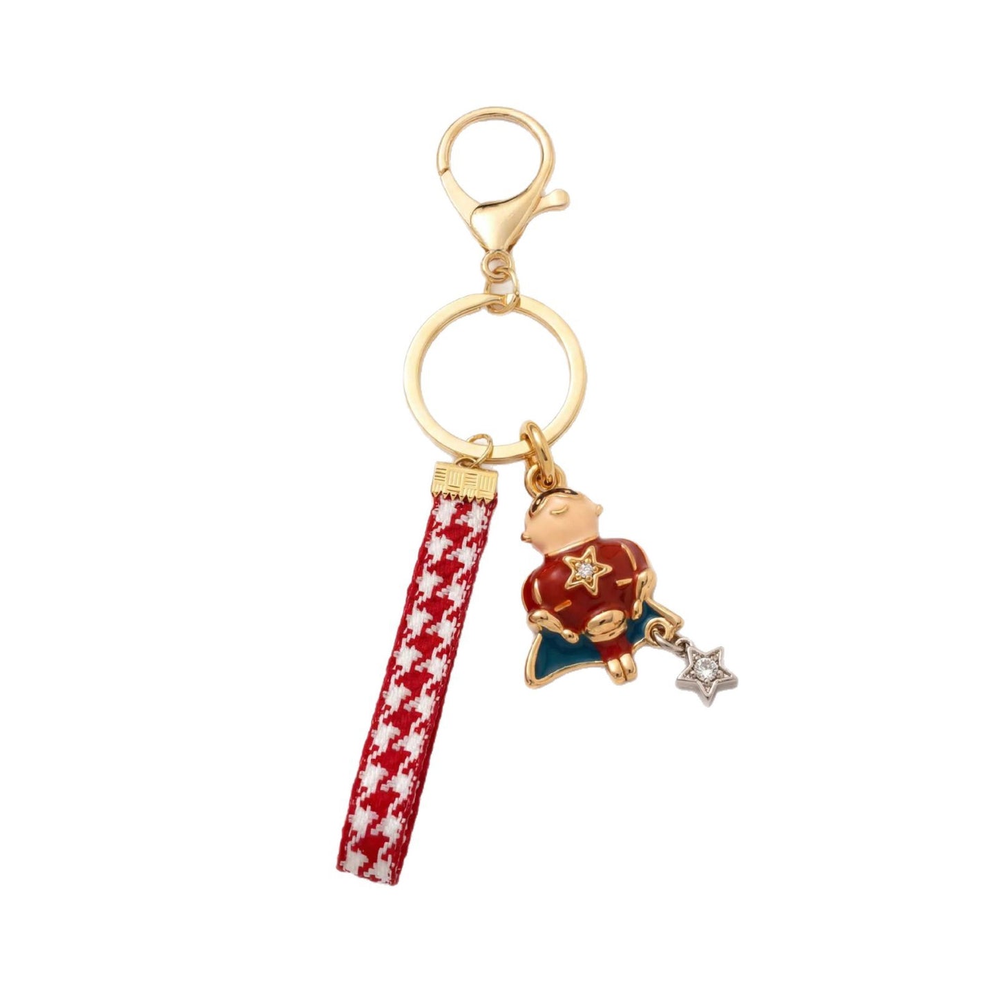 Sweet Gold Plated Brass Cartoon Strawberry Charm Bar Bag Pendant Keychain for Women