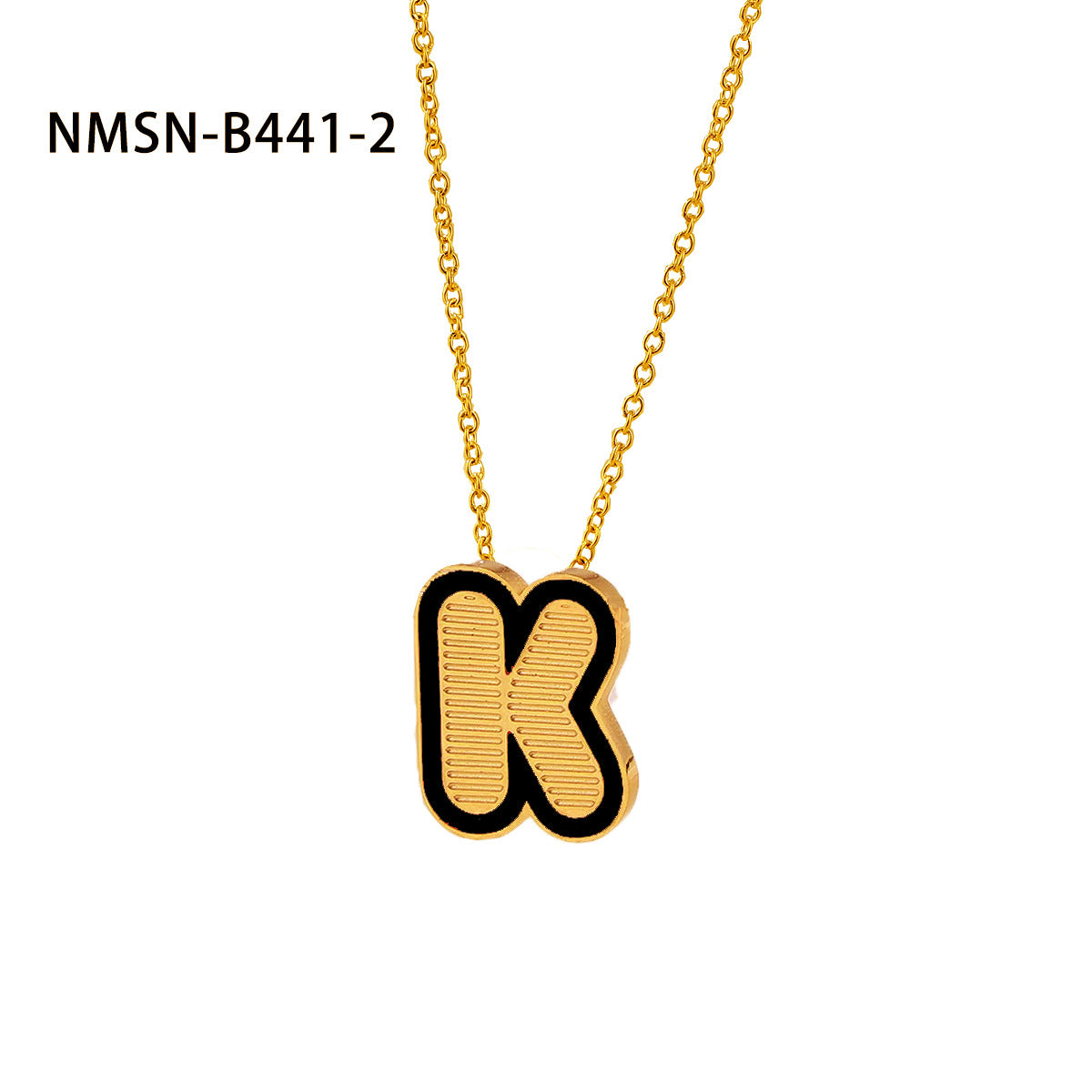 Collana con pendente a forma di lettera minimalista in acciaio inossidabile placcato oro 18 carati e dettagli in smalto da donna