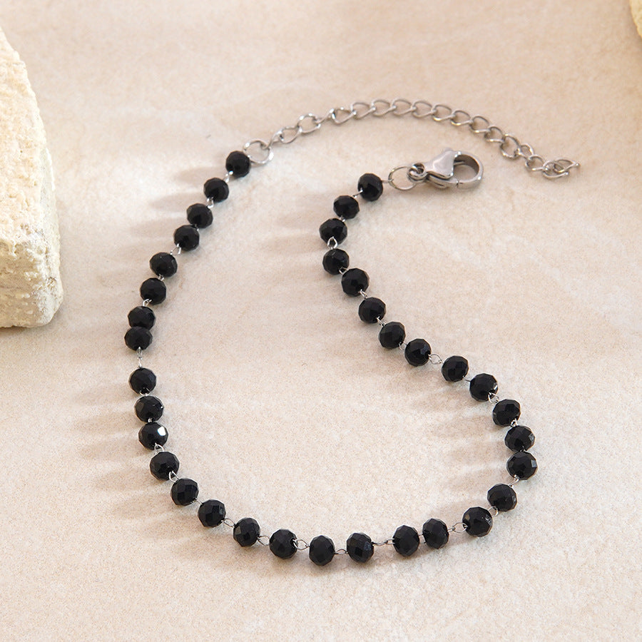 Set de pulsera y collar chapados en acero inoxidable con cuentas, redondo, geométrico, minimalista y bohemio para mujer