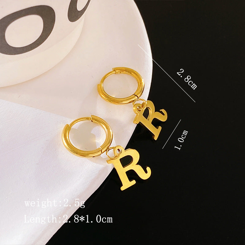 Minimalist Luxury Letter Brass Plated Earrings with Stainless Steel Posts for Women