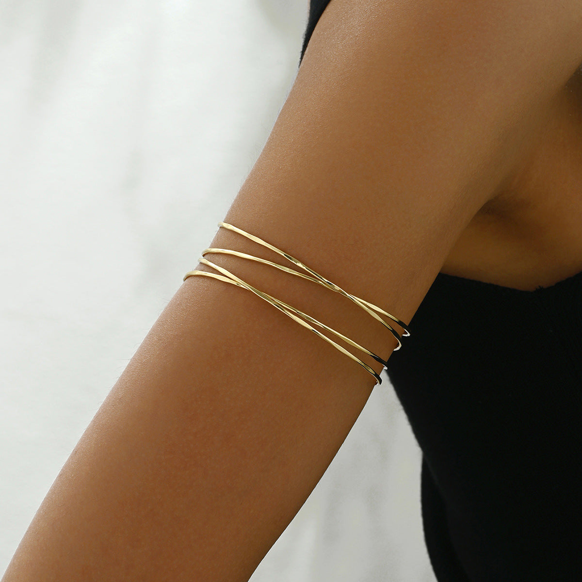 Minimalist Geometric Alloy Bracelet for Women with Plated Finish Multi-Layer Arm Cuff